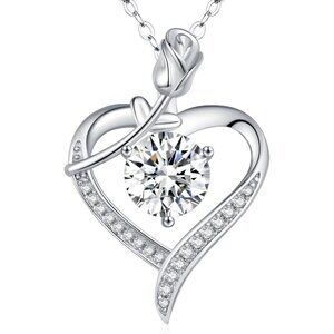 Rose Heart Pendant Necklace for Wife Moissanite Lab-Created Gem Jewelry for Wome